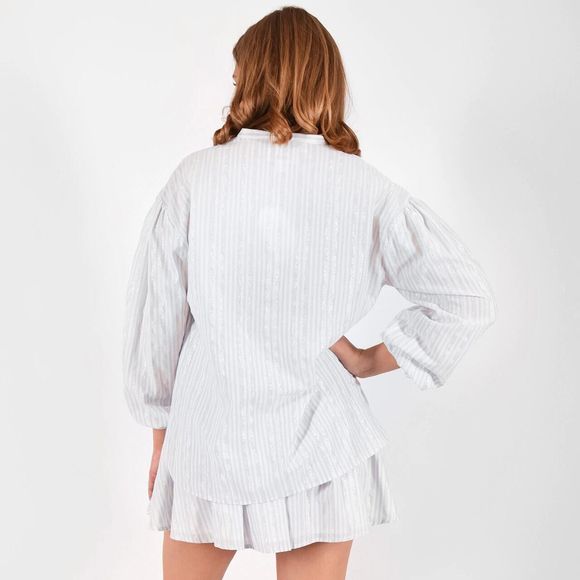 NWT & Bag Emily McCarthy Lolli Top Blouse $180 MSRP Blue Metallic Stripe Size S - Picture 2 of 13